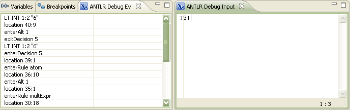 ANTLR Debug Input View